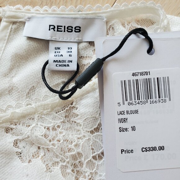 REISS ! Emilia Lace Flared-Cuff Blouse in Ivory ( US/6) - Picture 5 of 11